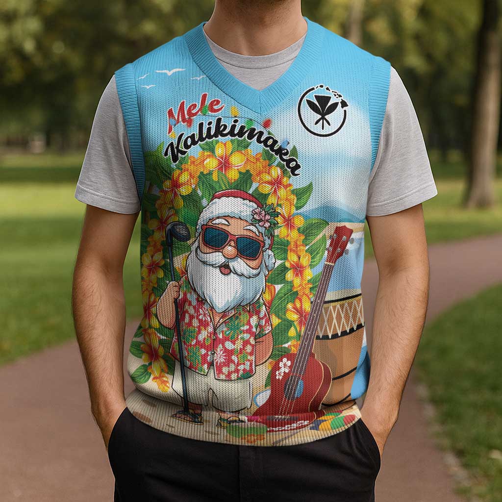 Personalized Hawaii Golf Christmas Knitted V-Neck Vest Mele Kalikimaka Funny Golfer Santa - Polynesian Pride