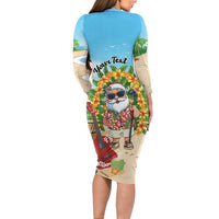 Personalized Hawaii Golf Christmas Long Sleeve Bodycon Dress Mele Kalikimaka Funny Golfer Santa - Polynesian Pride