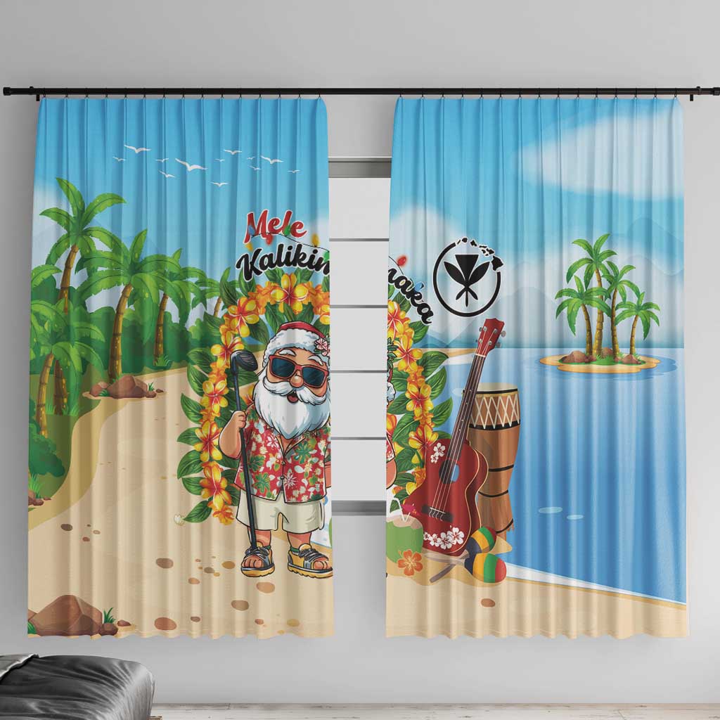 Hawaii Golf Christmas Window Curtain Mele Kalikimaka Funny Golfer Santa - Polynesian Pride