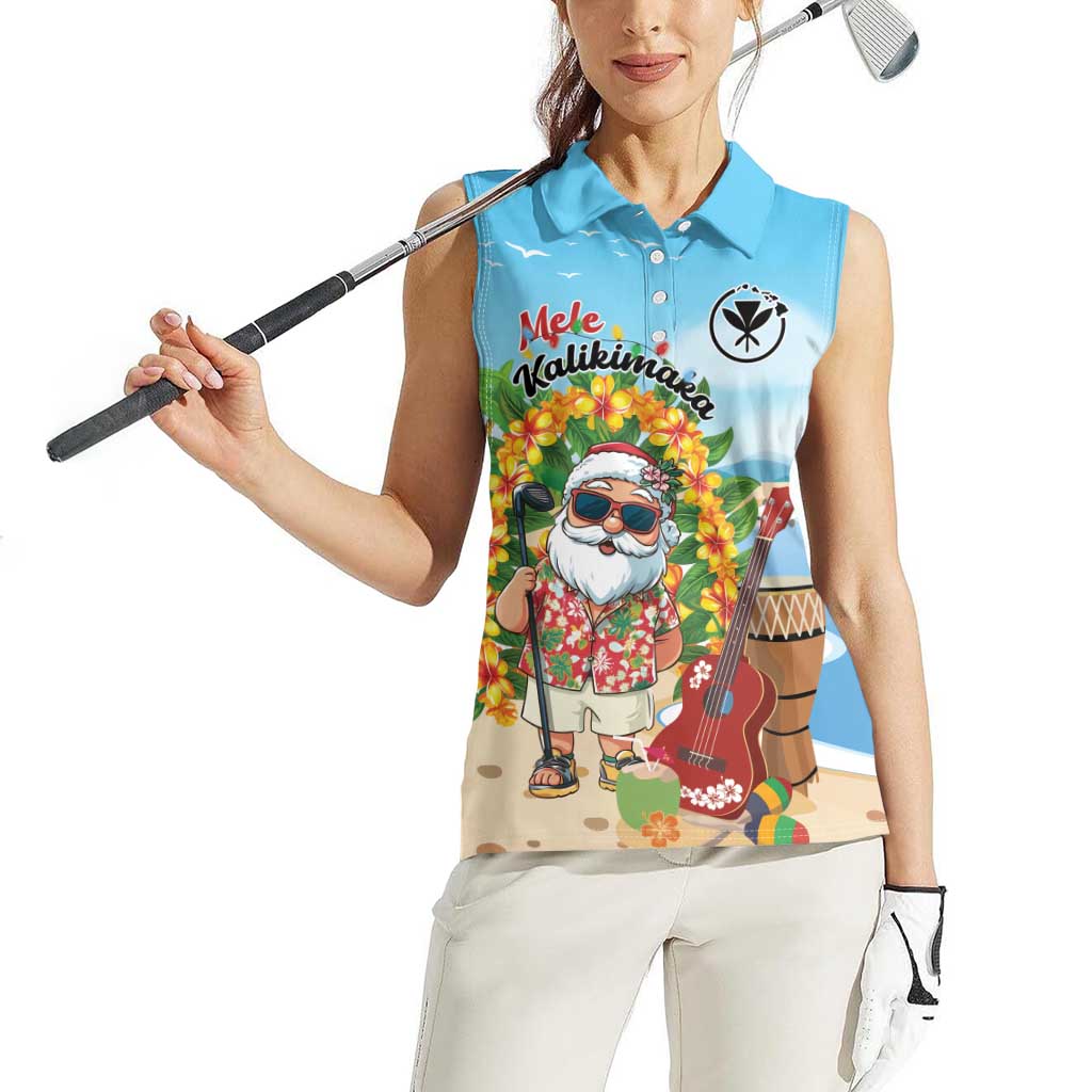 Personalized Hawaii Golf Christmas Women Sleeveless Polo Shirt Mele Kalikimaka Funny Golfer Santa - Polynesian Pride