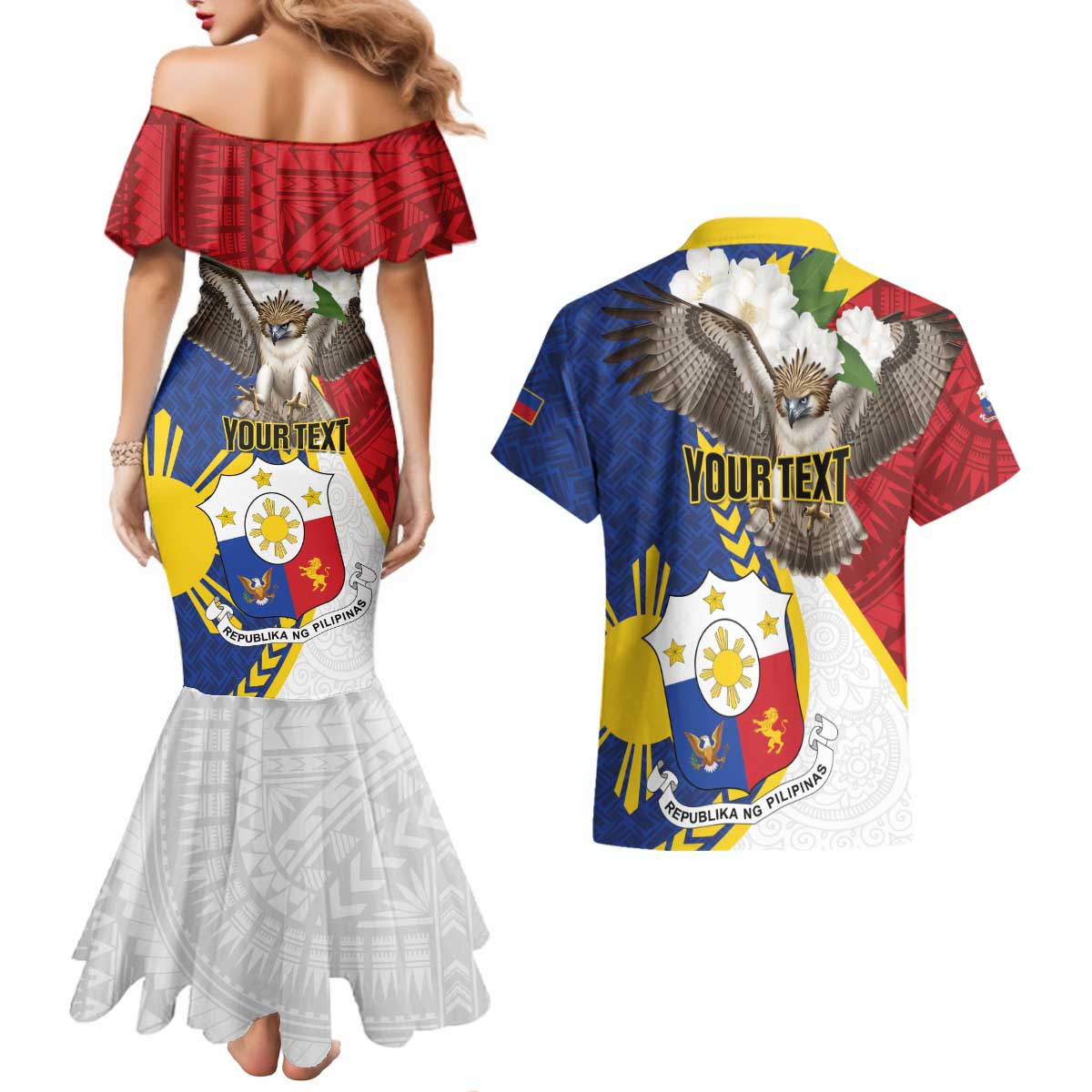 Personalized Philippines Couples Matching Mermaid Dress and Hawaiian Shirt Filipino Araw ng Kalayaan