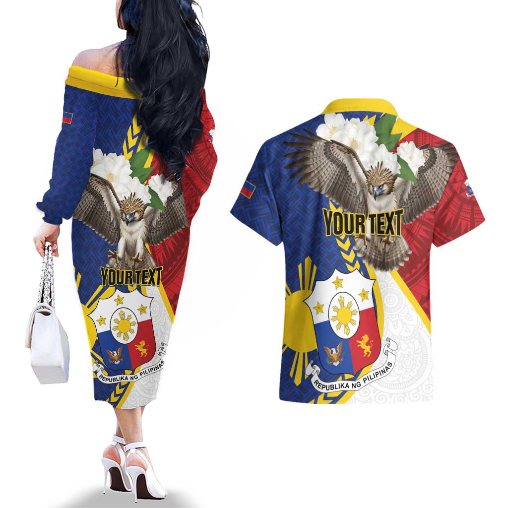 Personalized Philippines Couples Matching Off The Shoulder Long Sleeve Dress and Hawaiian Shirt Filipino Araw ng Kalayaan