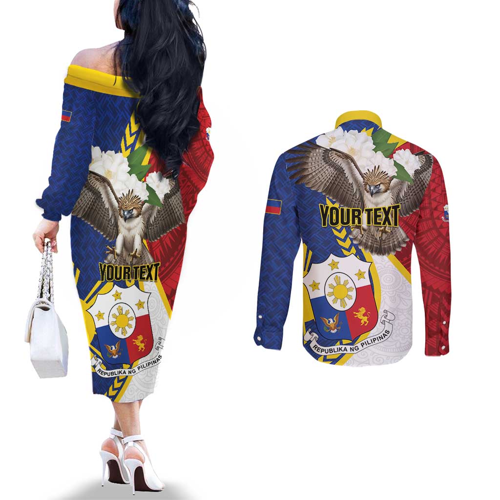 Personalized Philippines Couples Matching Off The Shoulder Long Sleeve Dress and Long Sleeve Button Shirt Filipino Araw ng Kalayaan