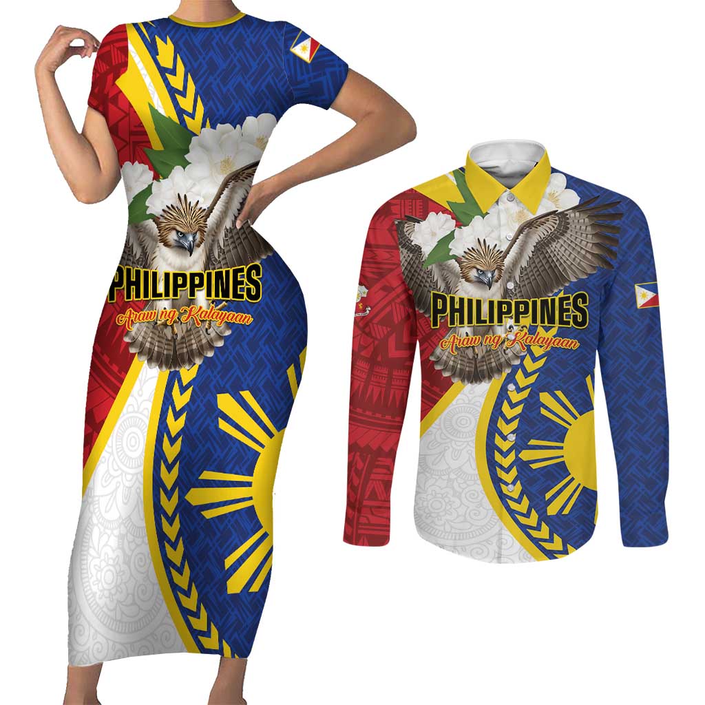 Personalized Philippines Couples Matching Short Sleeve Bodycon Dress and Long Sleeve Button Shirt Filipino Araw ng Kalayaan