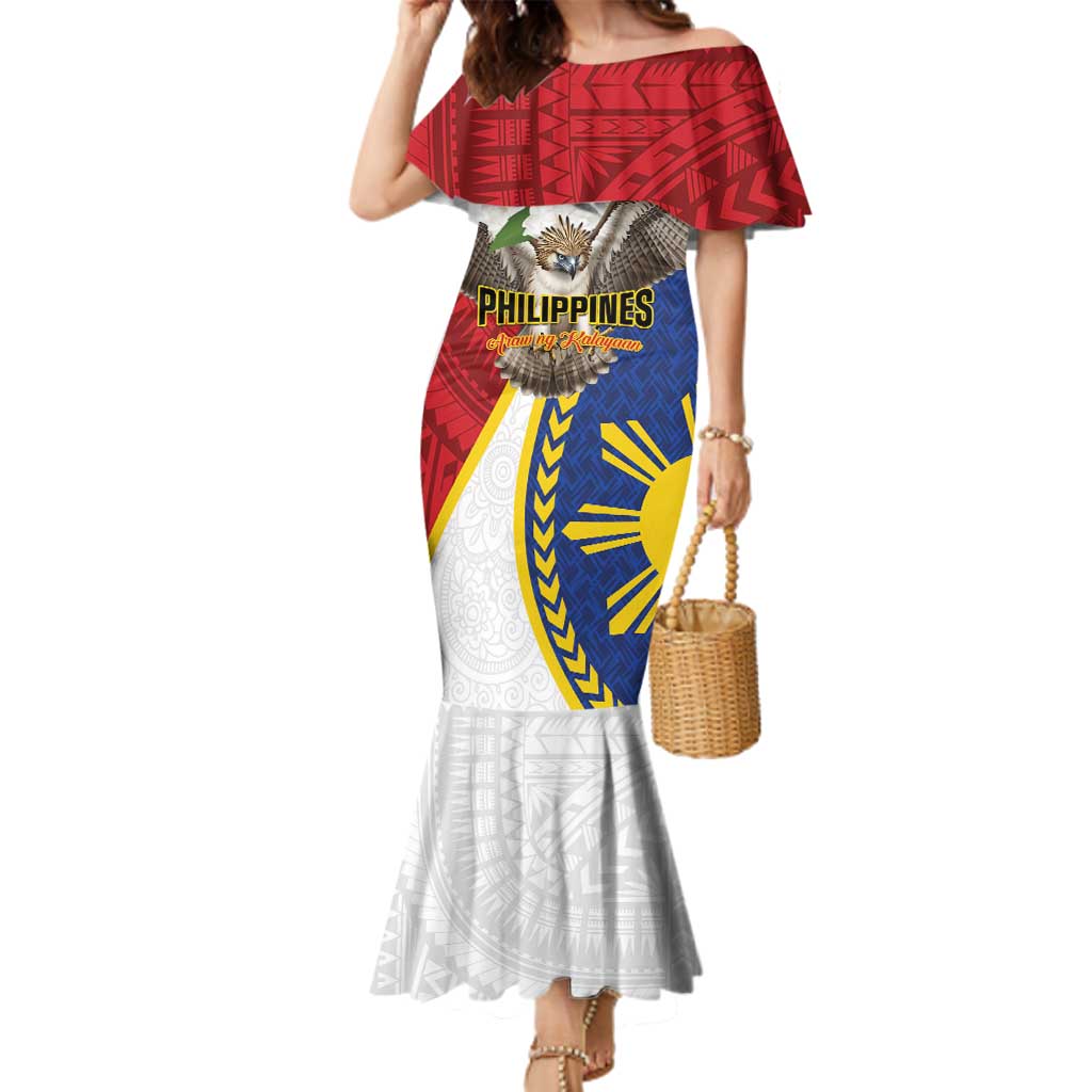 Personalized Philippines Family Matching Mermaid Dress and Hawaiian Shirt Filipino Araw ng Kalayaan LT01 Mom's Dress Multicolor - Polynesian Pride