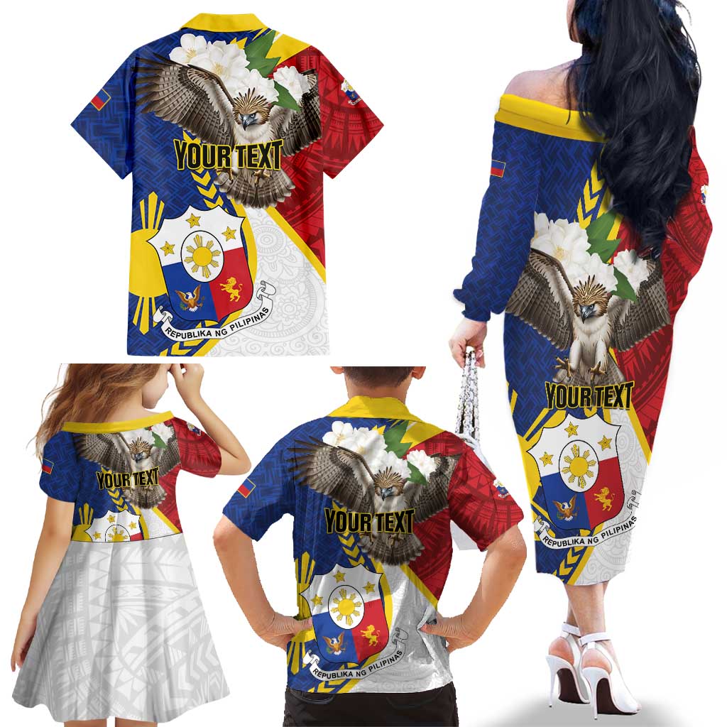 Personalized Philippines Family Matching Off The Shoulder Long Sleeve Dress and Hawaiian Shirt Filipino Araw ng Kalayaan LT01 - Polynesian Pride
