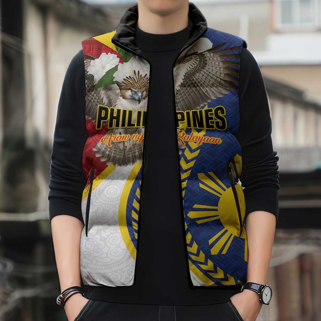 Personalized Philippines Sleeveless Puffer Jacket Filipino Araw ng Kalayaan