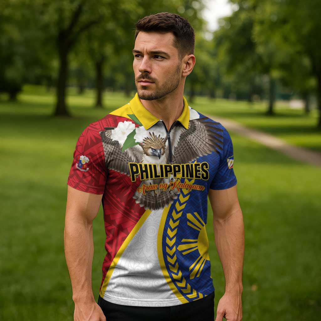 Personalized Philippines Zipper Polo Shirt Filipino Araw ng Kalayaan