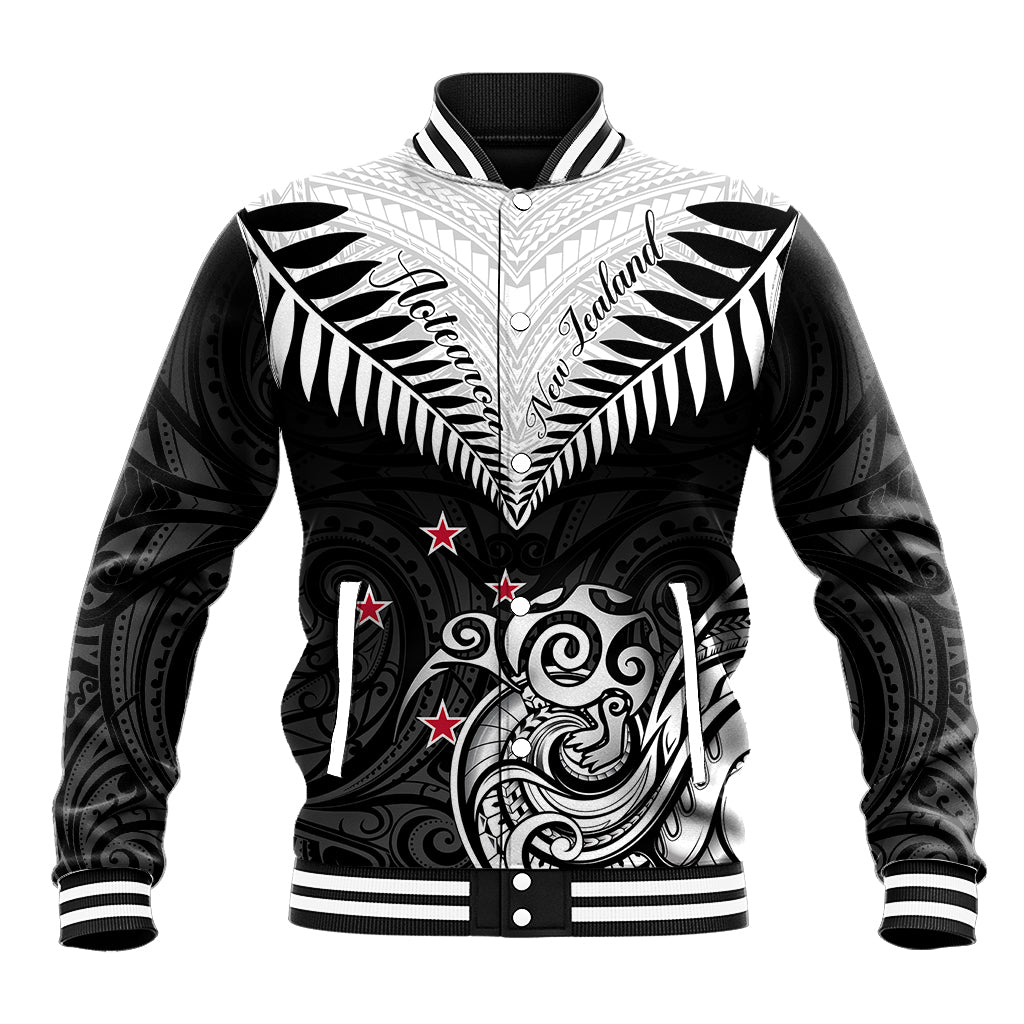 New Zealand Baseball Jacket Aotearoa Maori Kiwi Black Fern LT01 Unisex Black - Polynesian Pride
