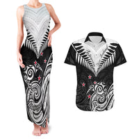 New Zealand Couples Matching Tank Maxi Dress And Hawaiian Shirt Aotearoa Maori Kiwi Black Fern LT01 Black - Polynesian Pride