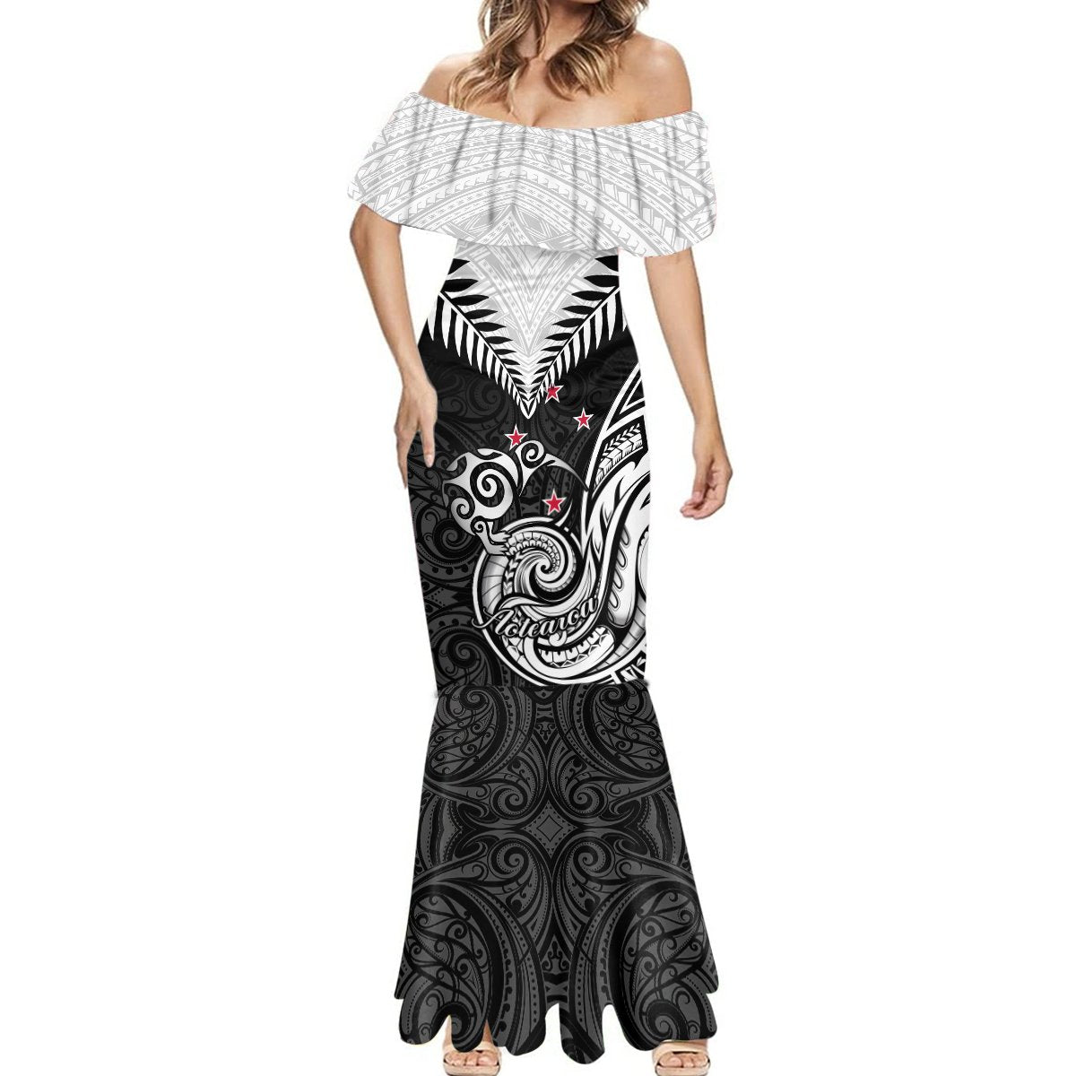 New Zealand Mermaid Dress Aotearoa Maori Kiwi Black Fern LT01 - Polynesian Pride