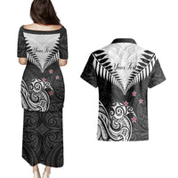 Personalised New Zealand Couples Matching Puletasi Dress and Hawaiian Shirt Aotearoa Maori Kiwi Black Fern LT01 - Polynesian Pride
