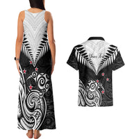 Personalised New Zealand Couples Matching Tank Maxi Dress And Hawaiian Shirt Aotearoa Maori Kiwi Black Fern LT01 - Polynesian Pride