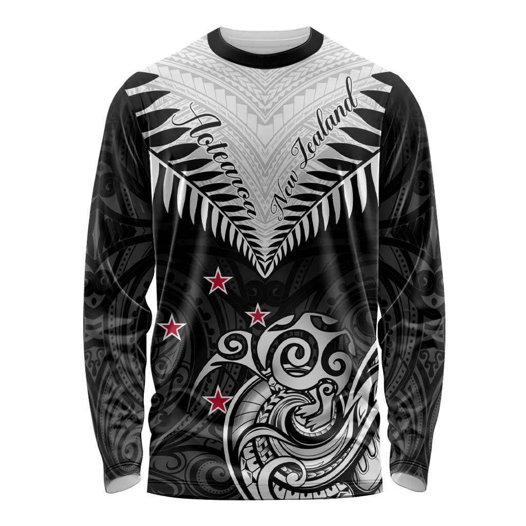 Personalised New Zealand Long Sleeve Shirt Aotearoa Maori Kiwi Black Fern LT01