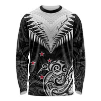 Personalised New Zealand Long Sleeve Shirt Aotearoa Maori Kiwi Black Fern LT01