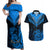 Personalised New Zealand Couples Matching Off Shoulder Maxi Dress and Hawaiian Shirt Aotearoa Blue Maori Kiwi Blue Fern LT01 Blue - Polynesian Pride