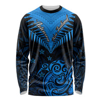 Personalised New Zealand Long Sleeve Shirt Aotearoa Blue Maori Kiwi Blue Fern LT01 Unisex Blue - Polynesian Pride
