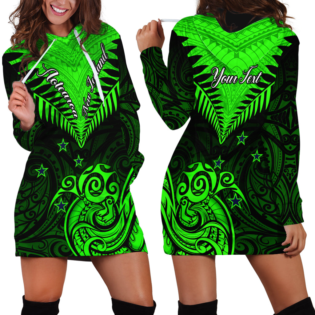 Personalised New Zealand Hoodie Dress Aotearoa Maori Kiwi Green Fern LT01 - Polynesian Pride