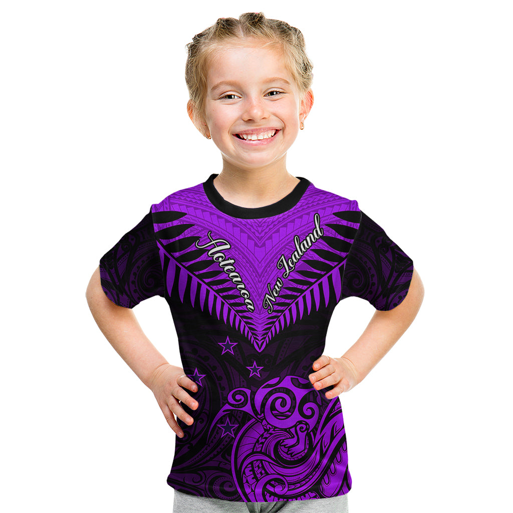 Personalised Aotearoa Kid T Shirt Maori Kiwi Purple Fern LT01 Purple - Polynesian Pride