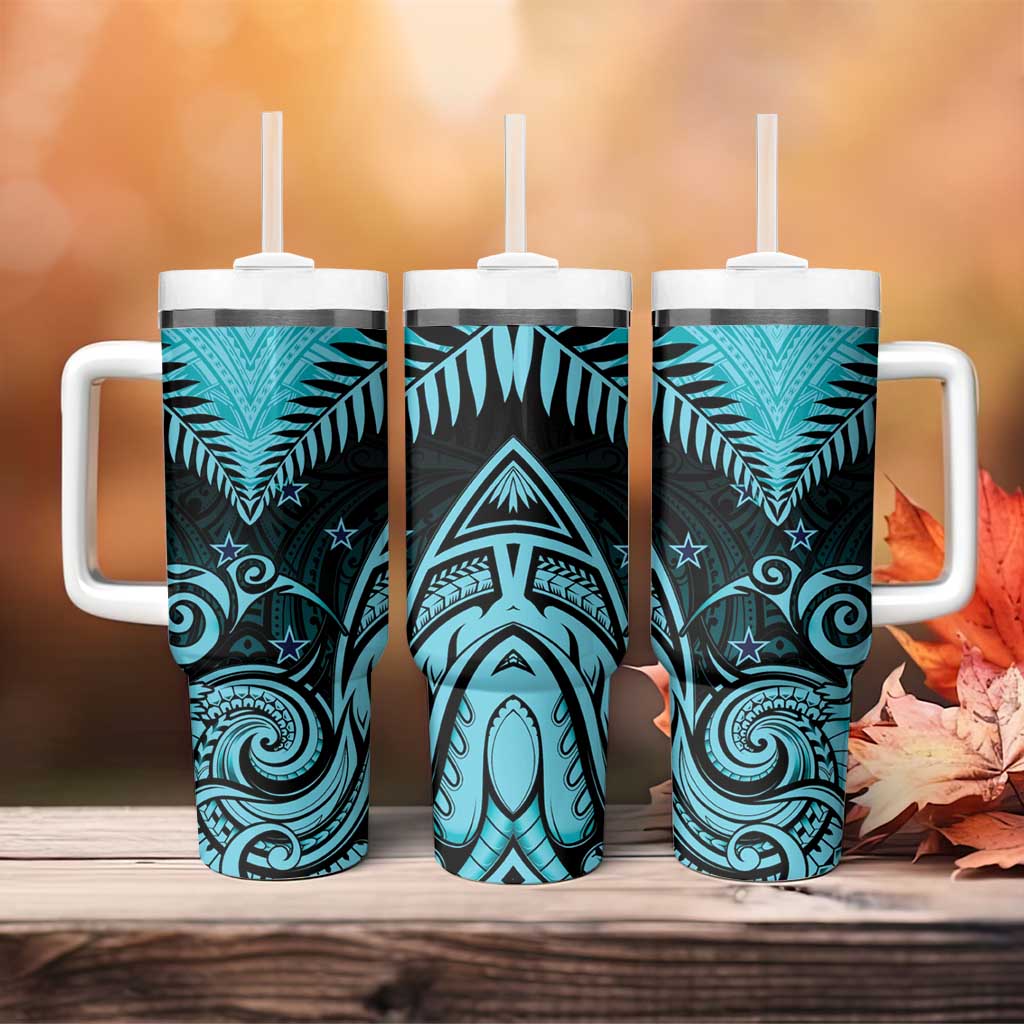 Aotearoa Tumbler With Handle Maori Kiwi Turquoise Fern