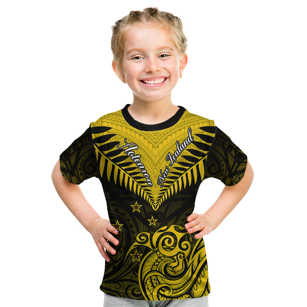 Personalised Aotearoa Kid T Shirt Maori Kiwi Yellow Fern LT01 Yellow - Polynesian Pride