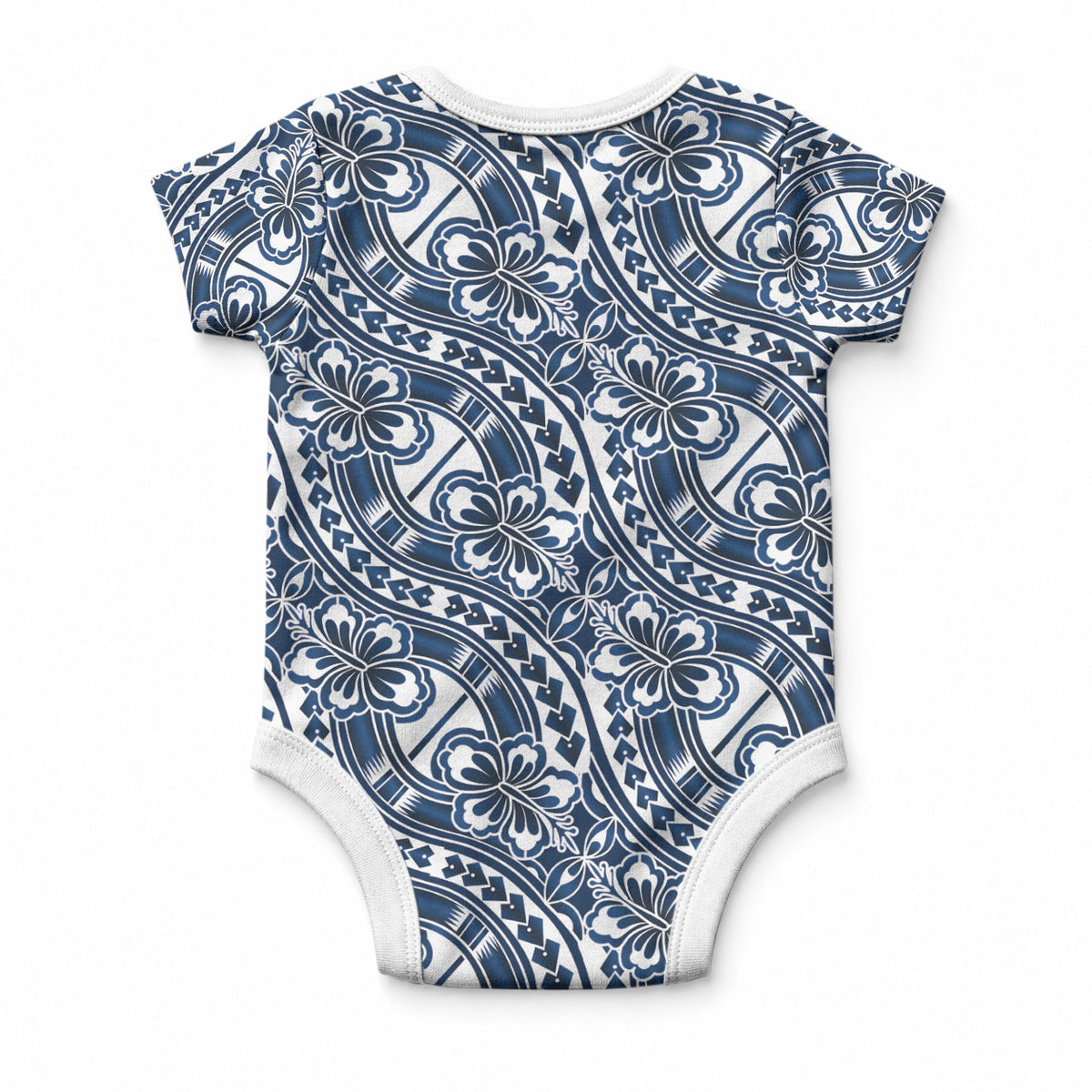 Hibiscus Bloom Island Tribal Waves Baby Onesie Blue Polynesian Pattern LT01 - Polynesian Pride