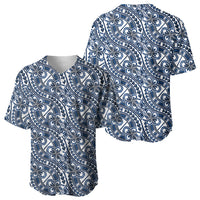 Hibiscus Bloom Island Tribal Waves Baseball Jersey Blue Polynesian Pattern LT01 - Polynesian Pride