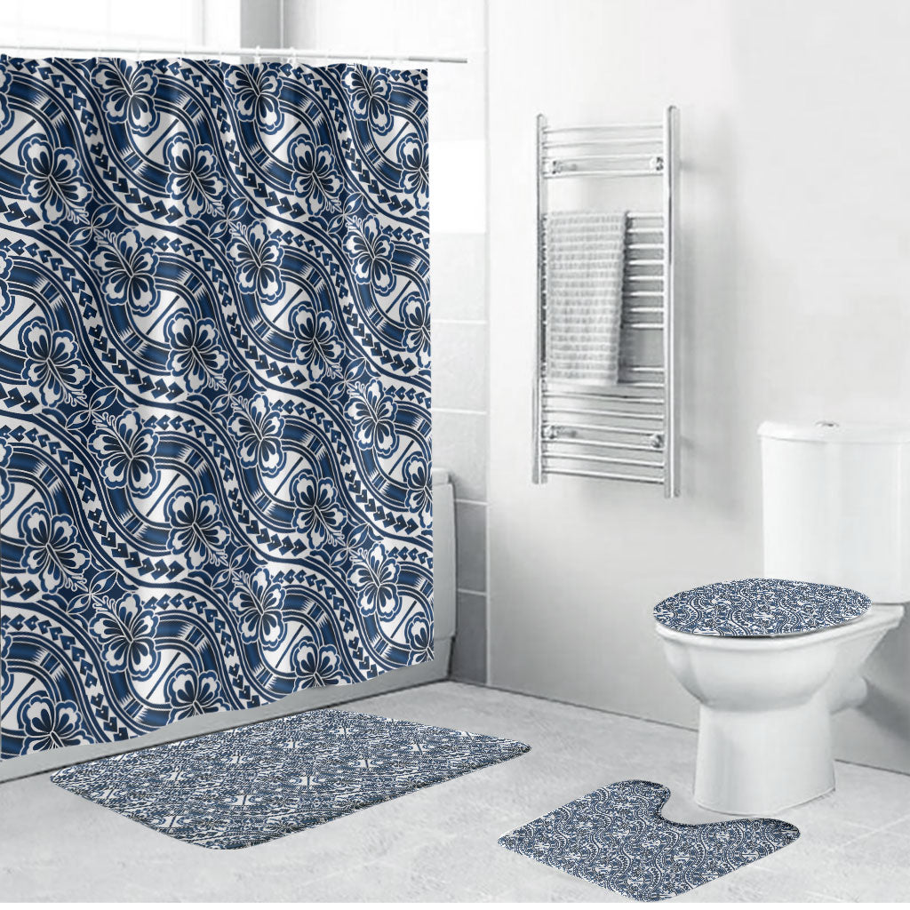 Hibiscus Bloom Island Tribal Waves Bathroom Set Blue Polynesian Pattern LT01 Bathroom Set (4 pcs) Blue - Polynesian Pride