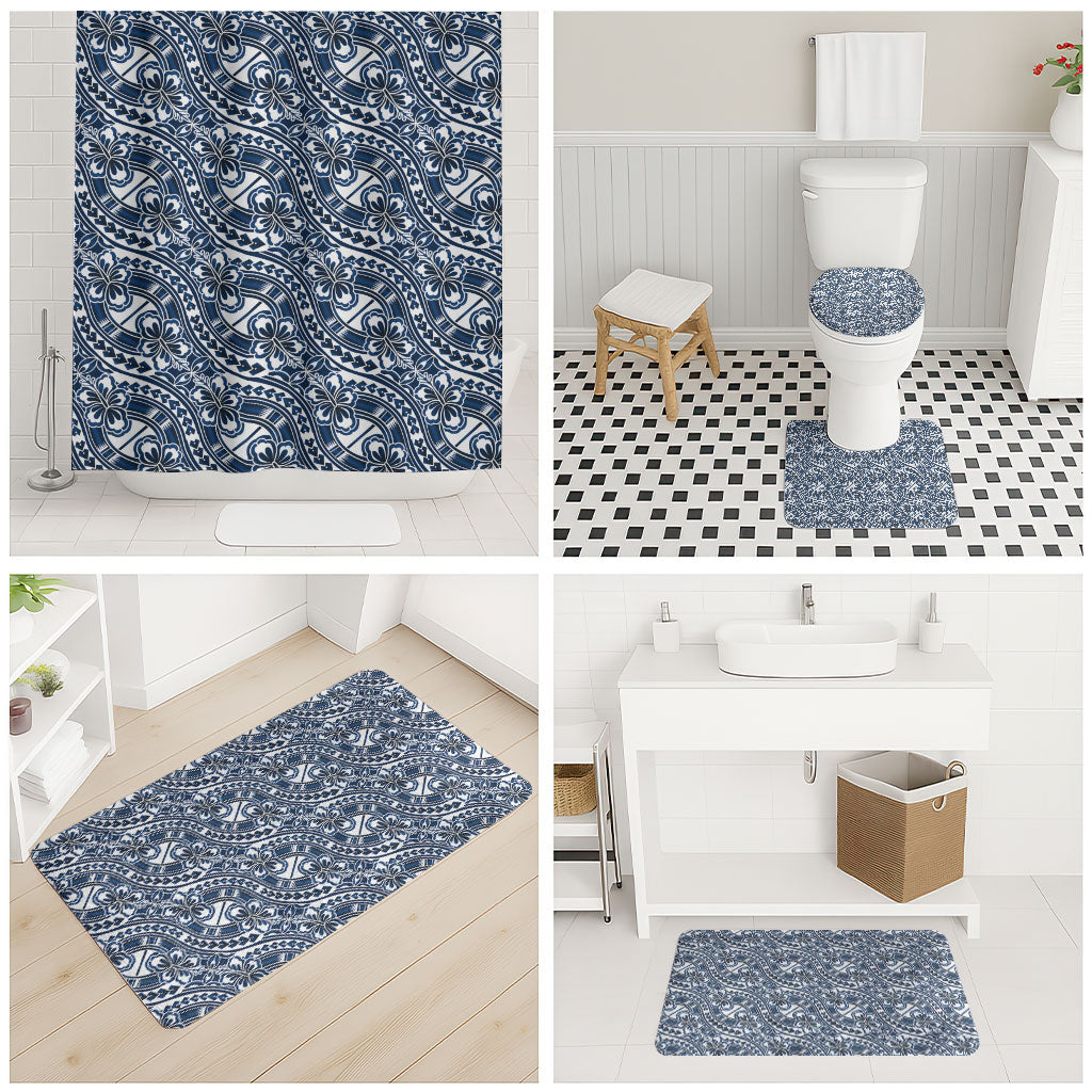 Hibiscus Bloom Island Tribal Waves Bathroom Set Blue Polynesian Pattern LT01 - Polynesian Pride