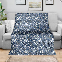 Hibiscus Bloom Island Tribal Waves Blanket Blue Polynesian Pattern LT01 - Polynesian Pride