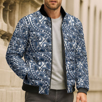 Hibiscus Bloom Island Tribal Waves Bomber Puffer Jacket Blue Polynesian Pattern LT01 - Polynesian Pride
