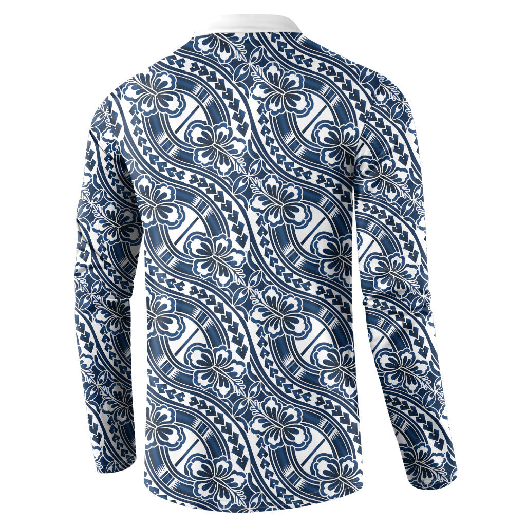 Hibiscus Bloom Island Tribal Waves Button Sweatshirt Blue Polynesian Pattern LT01 - Polynesian Pride