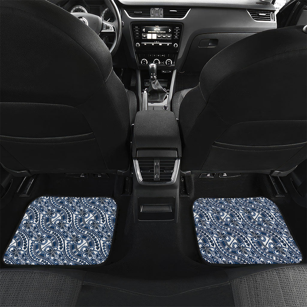 Hibiscus Bloom Island Tribal Waves Car Mats Blue Polynesian Pattern