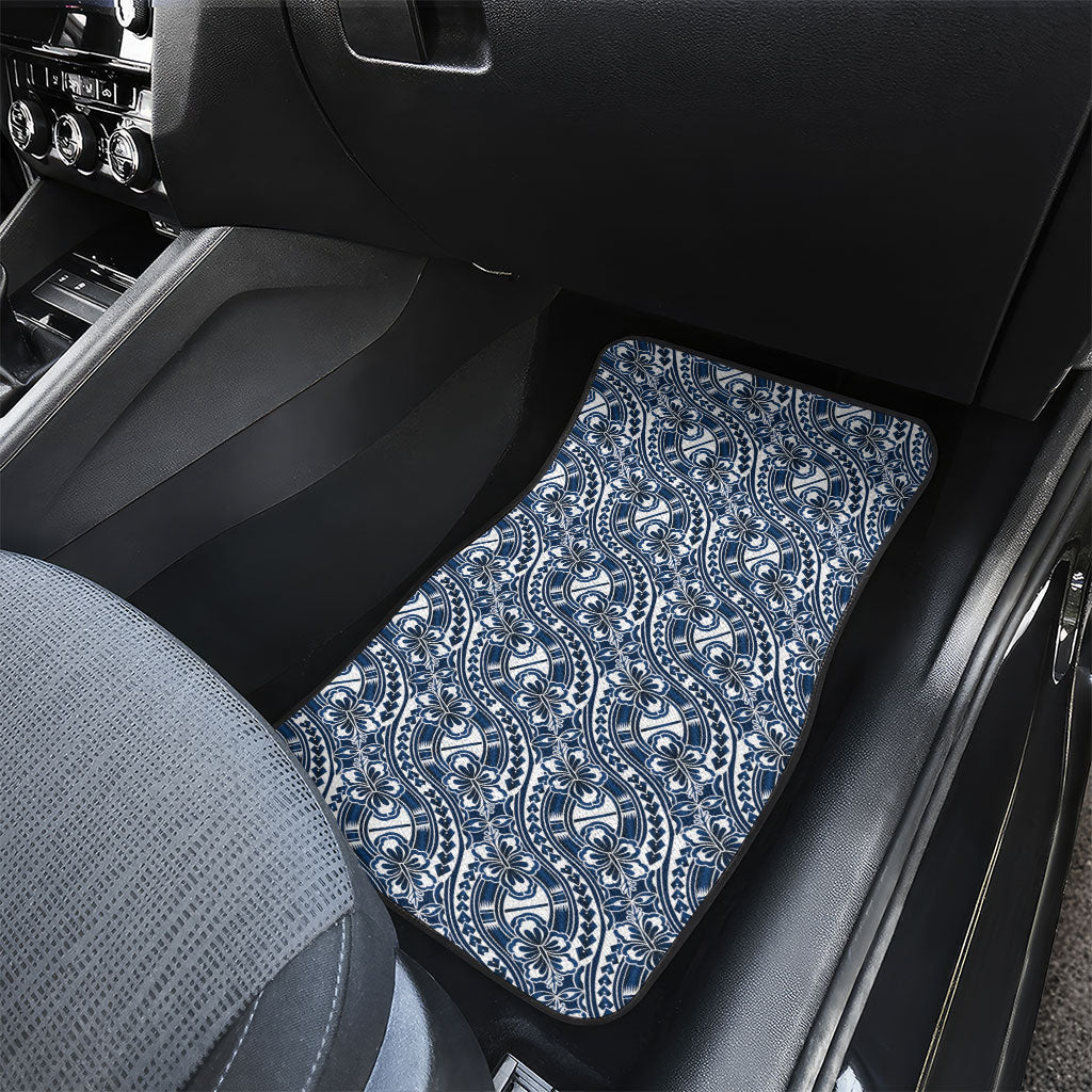 Hibiscus Bloom Island Tribal Waves Car Mats Blue Polynesian Pattern