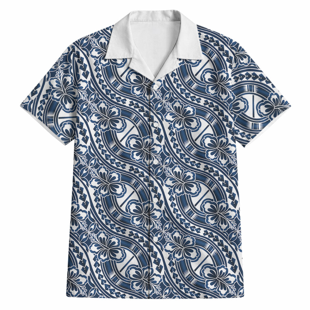 Hibiscus Bloom Island Tribal Waves Hawaiian Shirt Blue Polynesian Pattern LT01 Blue - Polynesian Pride