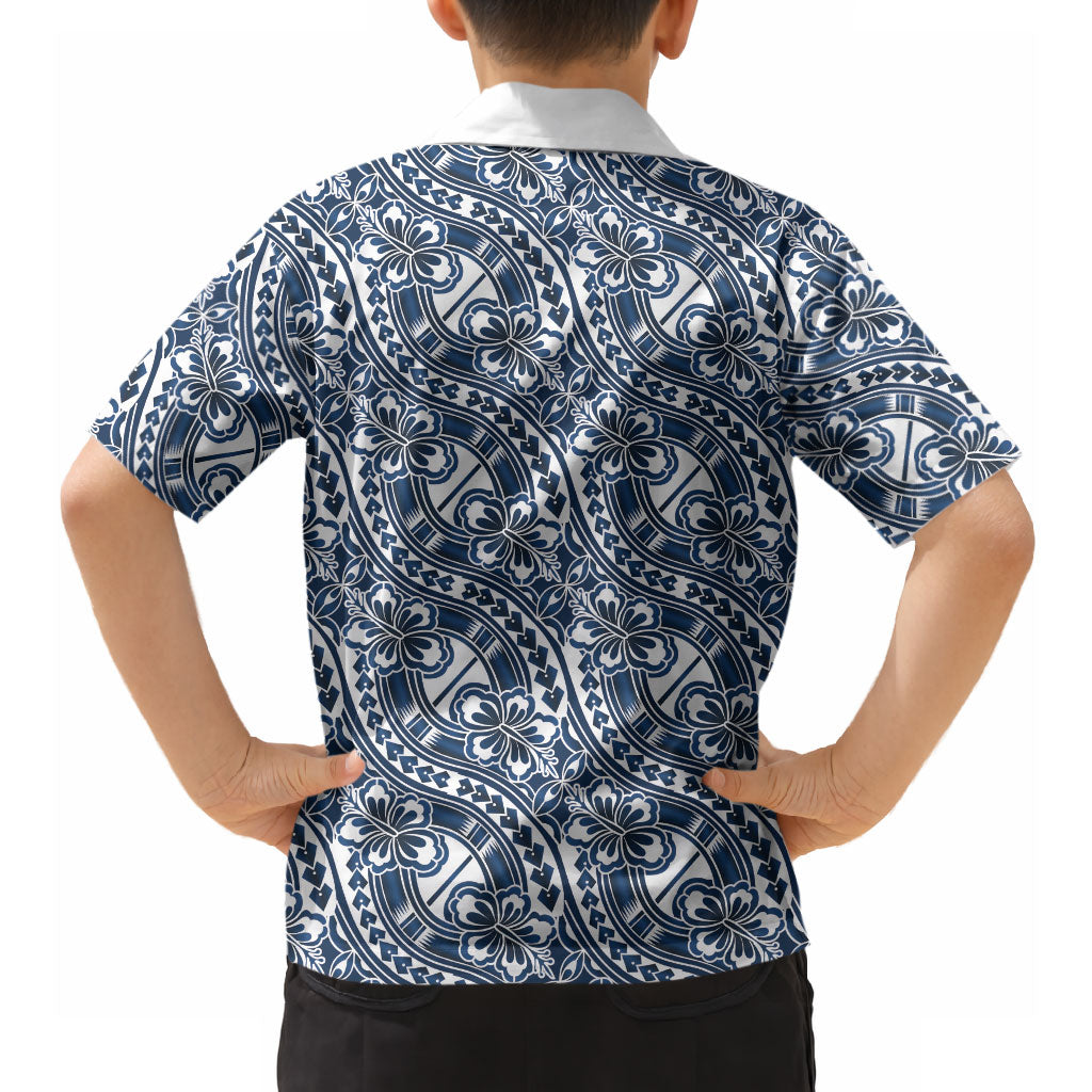 Hibiscus Bloom Island Tribal Waves Hawaiian Shirt Blue Polynesian Pattern LT01 - Polynesian Pride