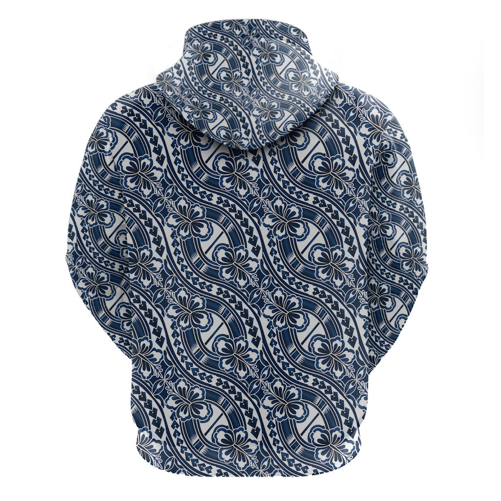 Hibiscus Bloom Island Tribal Waves Hoodie Blue Polynesian Pattern LT01 - Polynesian Pride