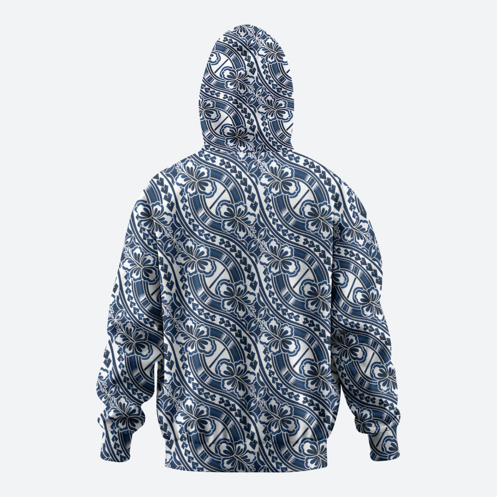 Hibiscus Bloom Island Tribal Waves Hoodie Blue Polynesian Pattern LT01 - Polynesian Pride