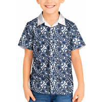 Hibiscus Bloom Island Tribal Waves Kid Hawaiian Shirt Blue Polynesian Pattern LT01 Kid Blue - Polynesian Pride