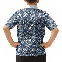 Hibiscus Bloom Island Tribal Waves Kid Hawaiian Shirt Blue Polynesian Pattern LT01 - Polynesian Pride