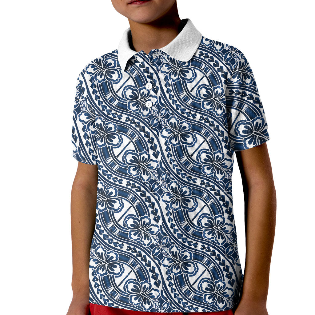 Hibiscus Bloom Island Tribal Waves Kid Polo Shirt Blue Polynesian Pattern LT01 Kid Blue - Polynesian Pride