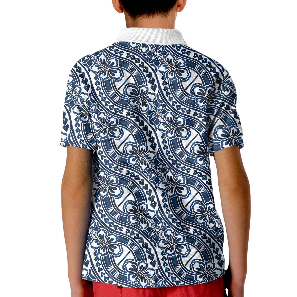 Hibiscus Bloom Island Tribal Waves Kid Polo Shirt Blue Polynesian Pattern LT01 - Polynesian Pride
