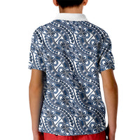 Hibiscus Bloom Island Tribal Waves Kid Polo Shirt Blue Polynesian Pattern LT01 - Polynesian Pride
