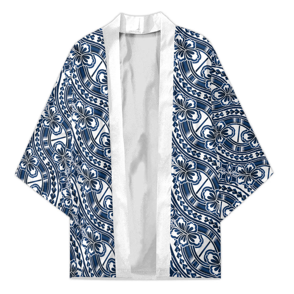 Hibiscus Bloom Island Tribal Waves Kimono Blue Polynesian Pattern LT01 Unisex Blue - Polynesian Pride