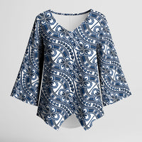 Hibiscus Bloom Island Tribal Waves Kimono Sleeve Blouse Blue Polynesian Pattern LT01 Female Blue - Polynesian Pride