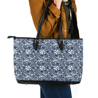 Hibiscus Bloom Island Tribal Waves Leather Tote Bag Blue Polynesian Pattern LT01 - Polynesian Pride