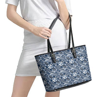 Hibiscus Bloom Island Tribal Waves Leather Tote Bag Blue Polynesian Pattern LT01 - Polynesian Pride