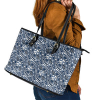 Hibiscus Bloom Island Tribal Waves Leather Tote Bag Blue Polynesian Pattern LT01 - Polynesian Pride