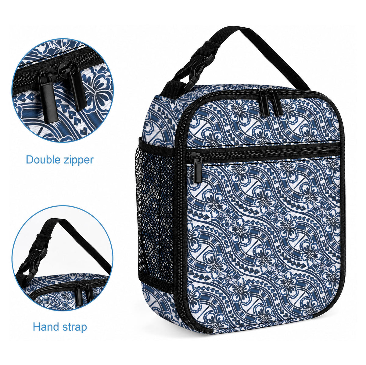 Hibiscus Bloom Island Tribal Waves Lunch Bag Blue Polynesian Pattern LT01 - Polynesian Pride