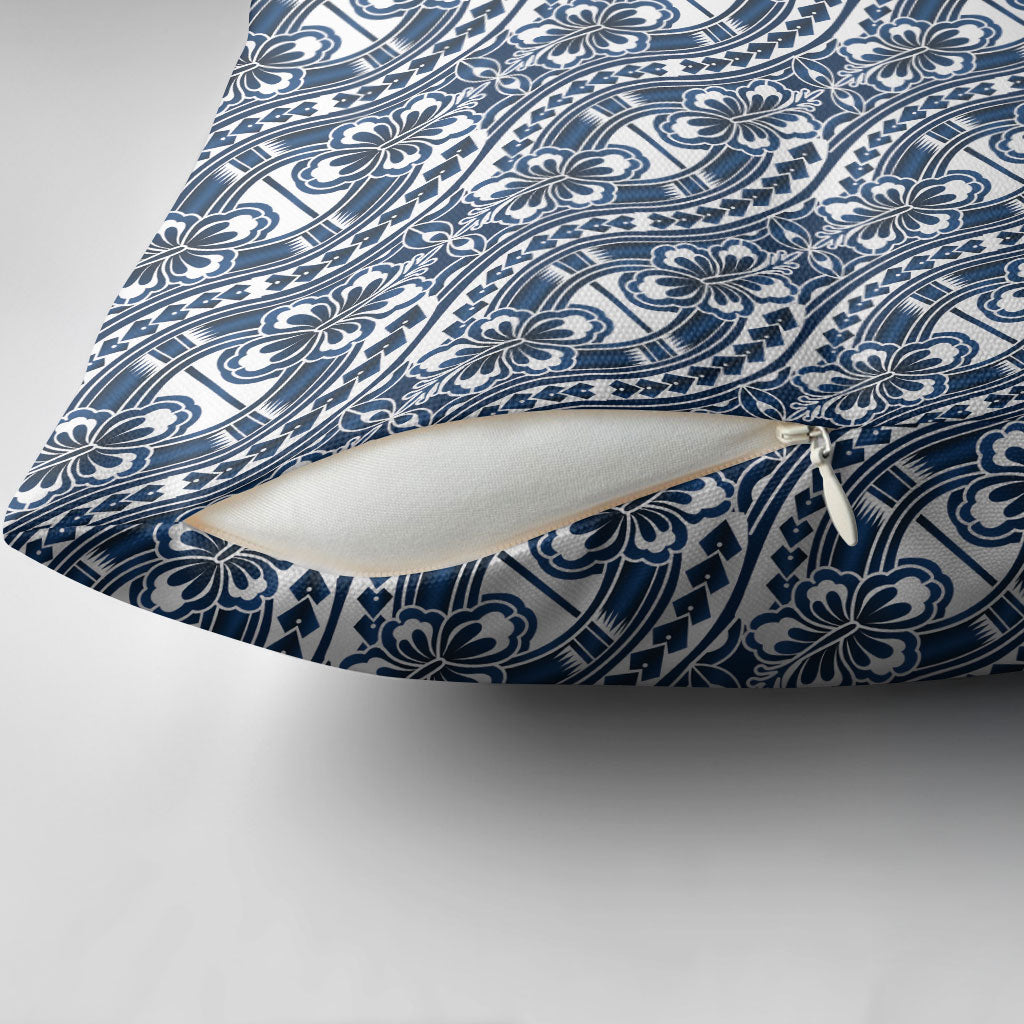 Hibiscus Bloom Island Tribal Waves Pillow Cover Blue Polynesian Pattern LT01 - Polynesian Pride